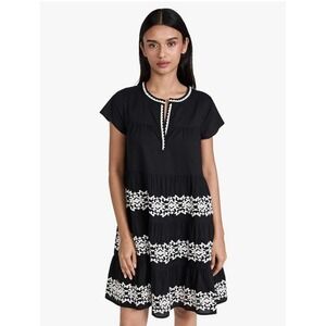 Roller Rabbit Womens Pamela Dress Sz Medium Black White Embroidered Tiered